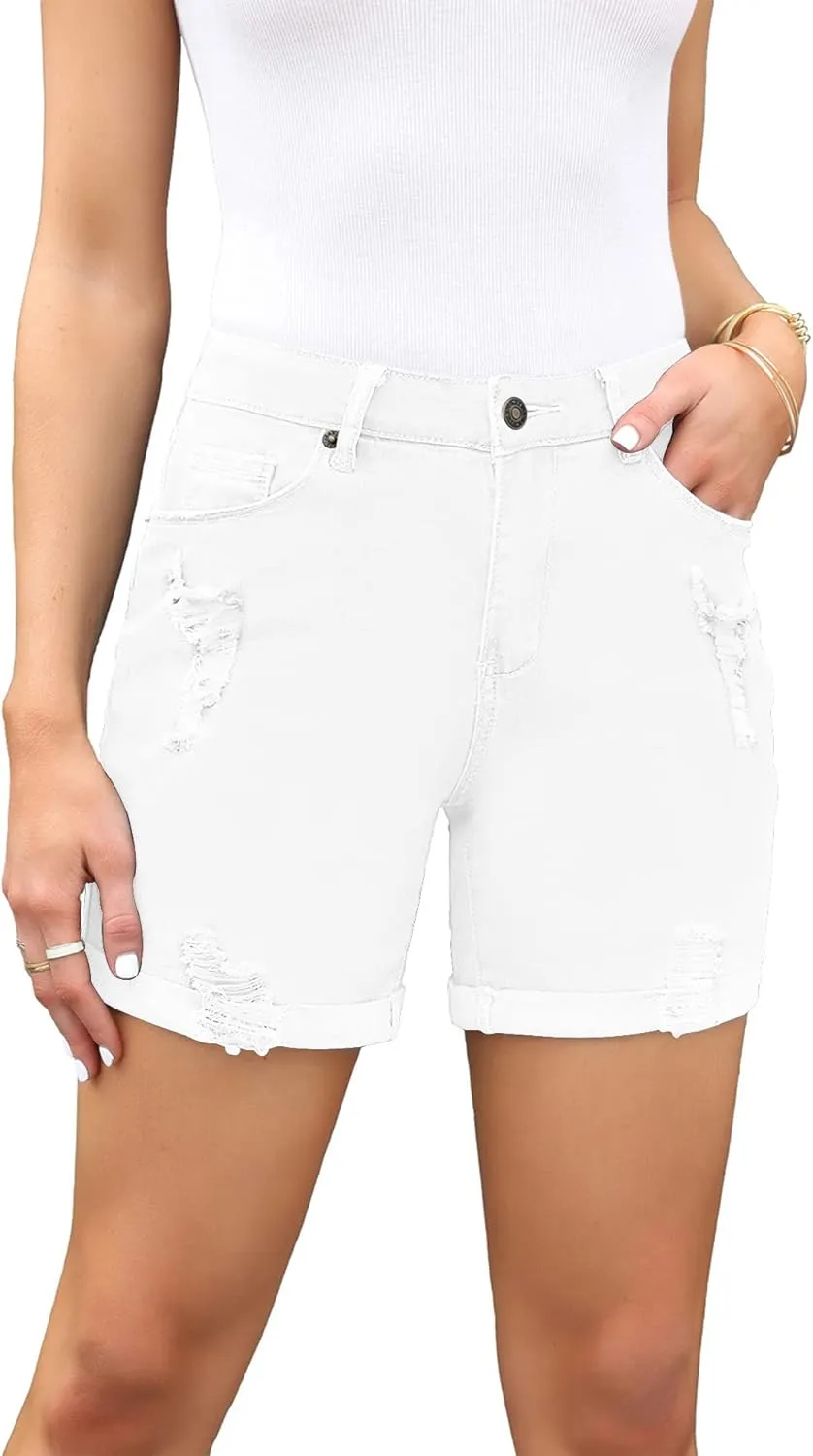 Utyful Jean Shorts Womens High Waisted Casual Summer Ripped Denim Shorts Stretchy Jean Shorts