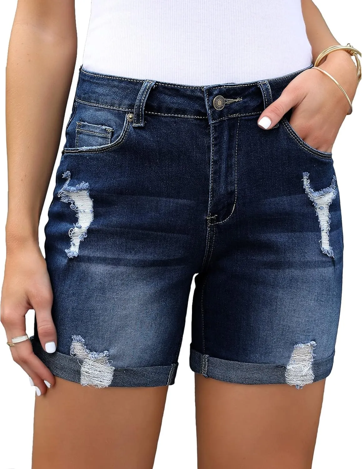 Utyful Jean Shorts Womens High Waisted Casual Summer Ripped Denim Shorts Stretchy Jean Shorts