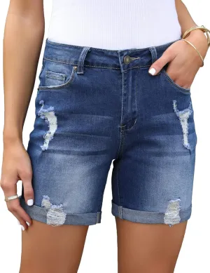 Utyful Jean Shorts Womens High Waisted Casual Summer Ripped Denim Shorts Stretchy Jean Shorts