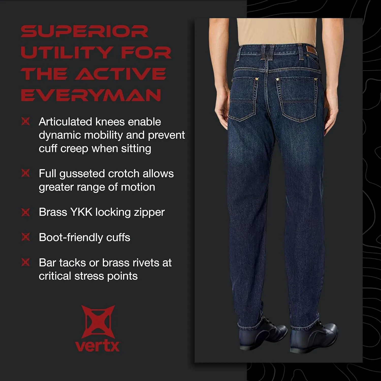 Vertx Defiance Mens Tactical Jeans, Stretch, Relaxed Fit Heavy-Duty Pants with 11 Pockets for EDC CCW Outdoor Gear