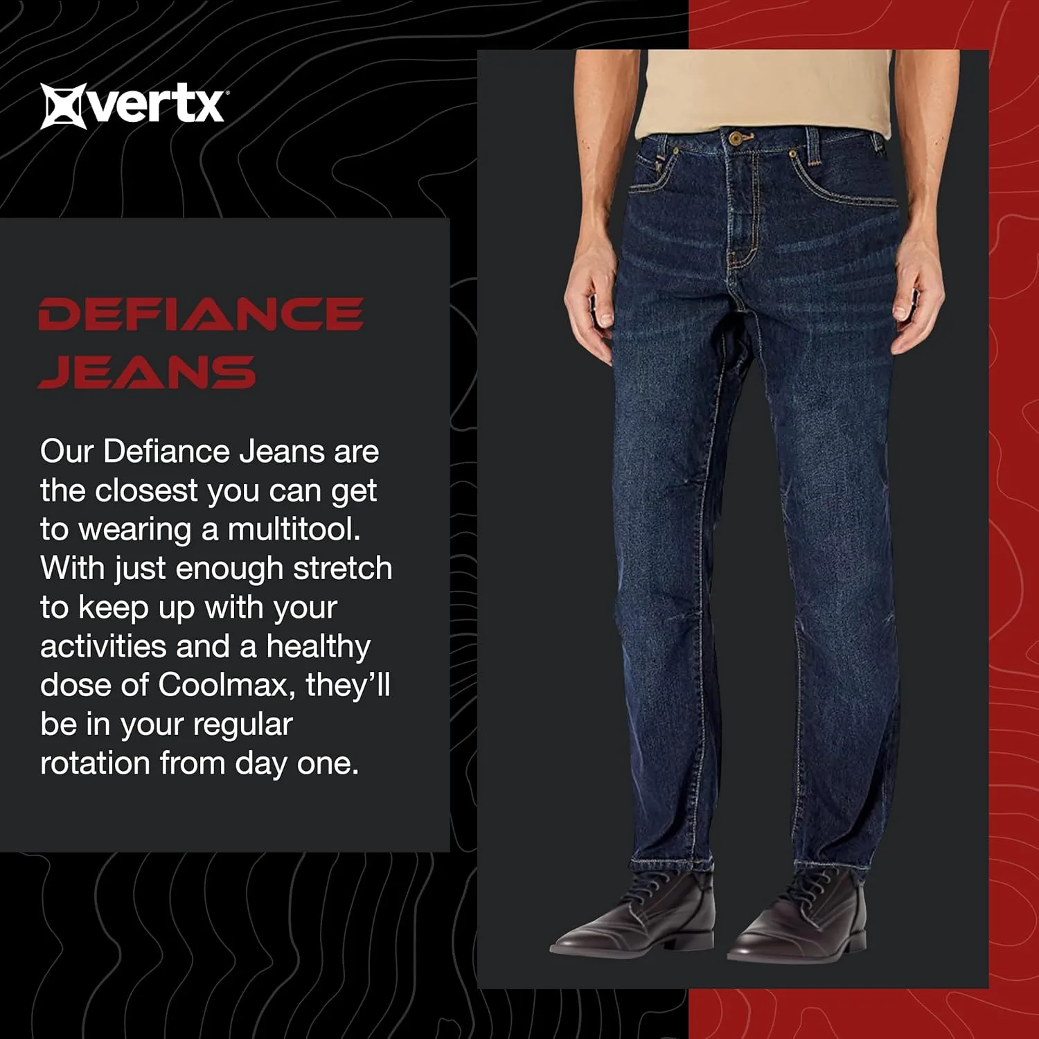 Vertx Defiance Mens Tactical Jeans, Stretch, Relaxed Fit Heavy-Duty Pants with 11 Pockets for EDC CCW Outdoor Gear