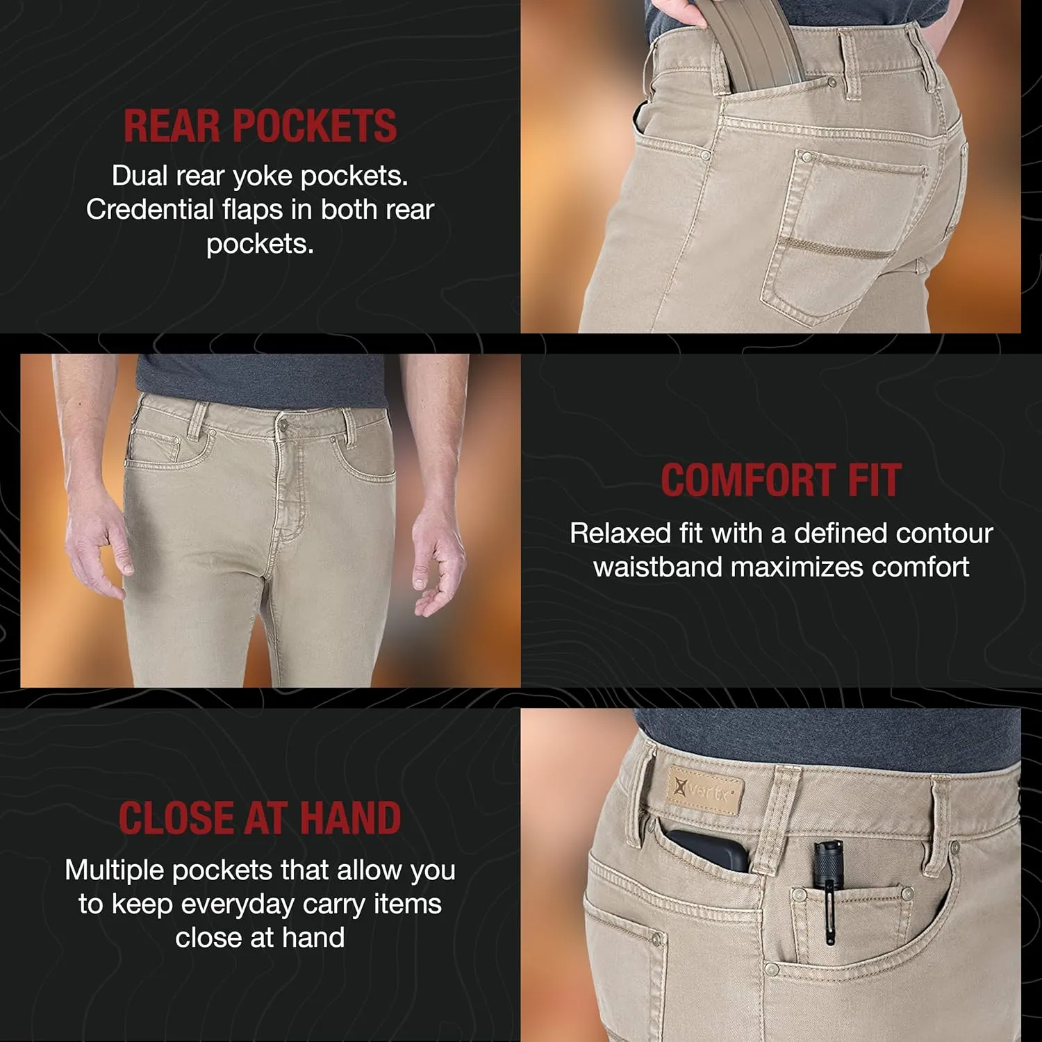 Vertx Defiance Mens Tactical Jeans, Stretch, Relaxed Fit Heavy-Duty Pants with 11 Pockets for EDC CCW Outdoor Gear