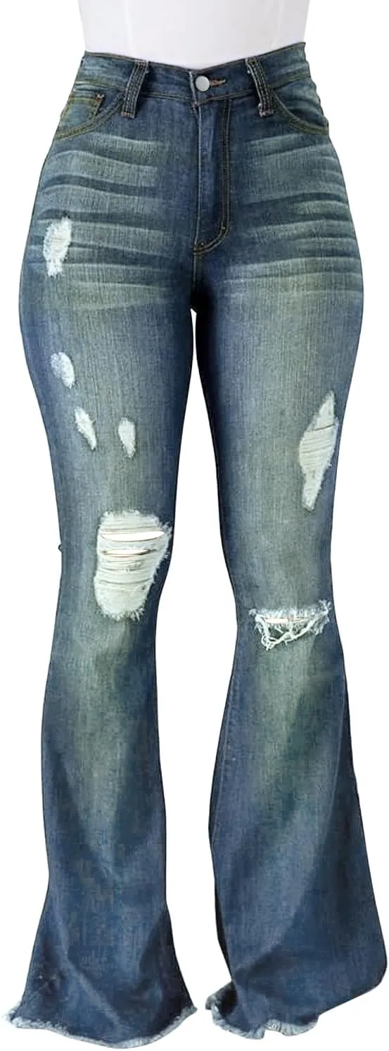Vintage Bell Bottoms Flare Jeans for Women 90s High Waist Ripped Distressed Wide Leg High Rise Denim Pants