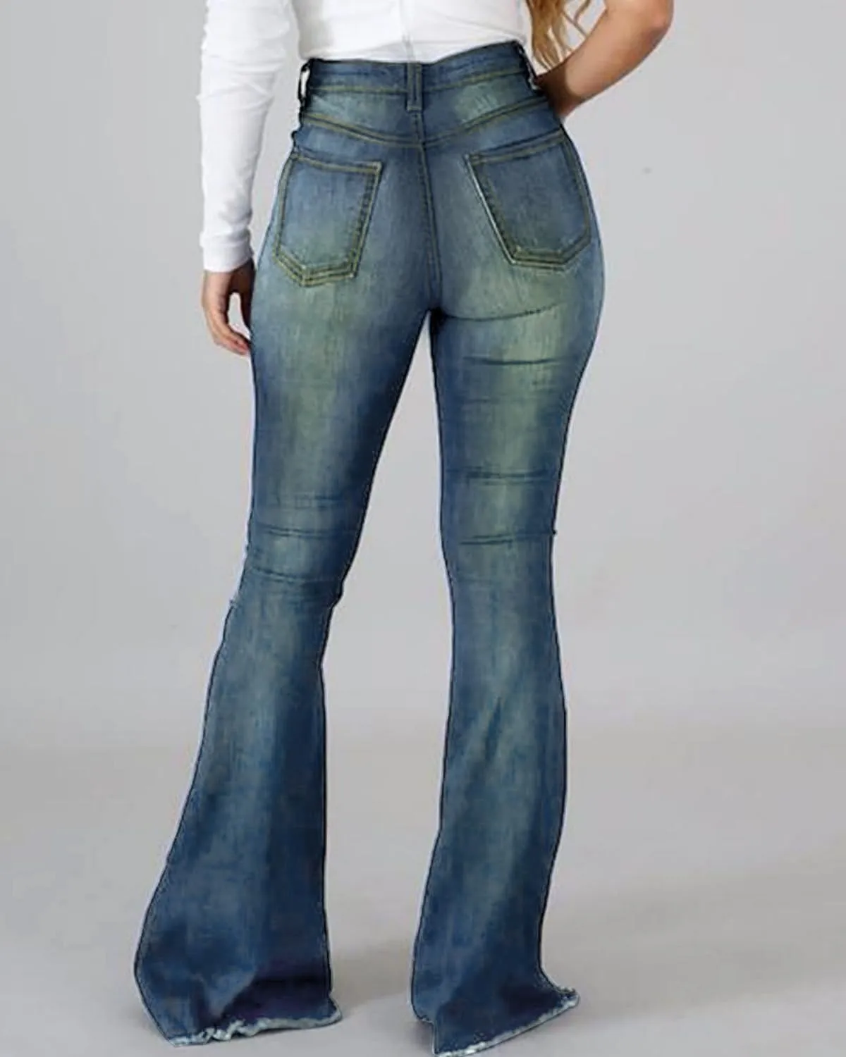 Vintage Bell Bottoms Flare Jeans for Women 90s High Waist Ripped Distressed Wide Leg High Rise Denim Pants