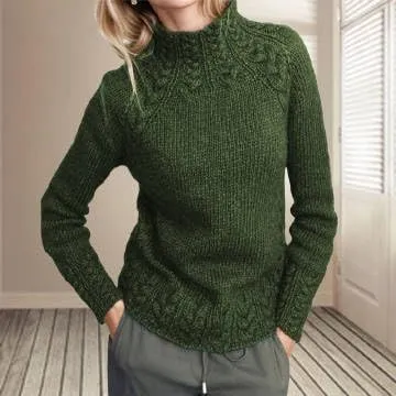 Vintage Mock Neck Sweaters for Women Trendy Fall Long Sleeves Cable Knit Tops Dressy Casual Women's Pullover Sweater