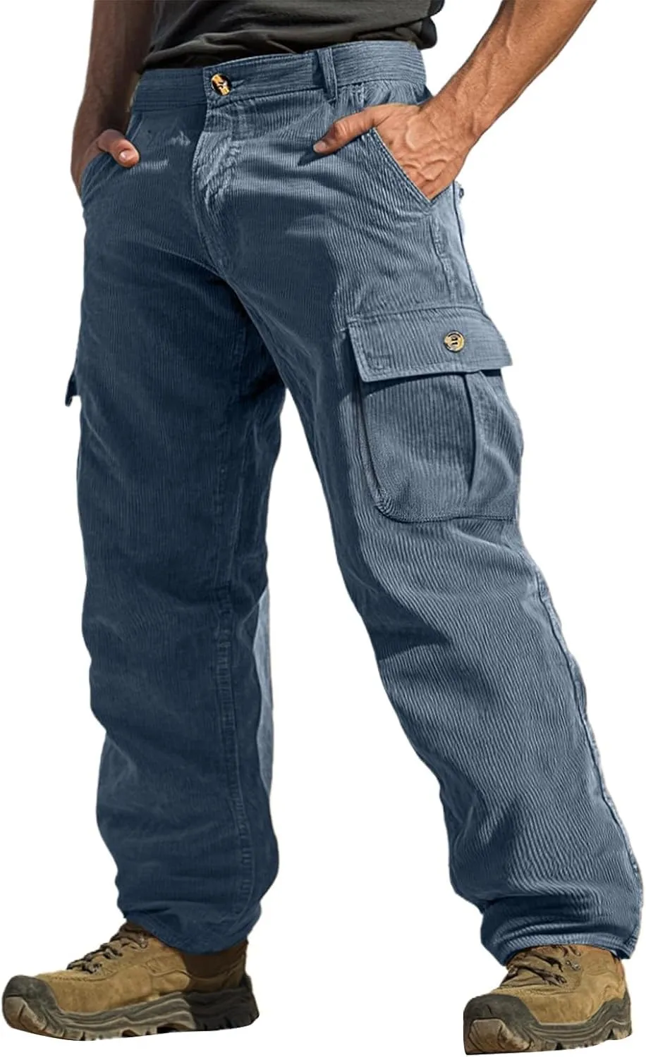 WENKOMG1 Mens Corduroy Cargo Pants Multi Pockets Straight Leg Outdoor Work Pants Retro Style Workwear