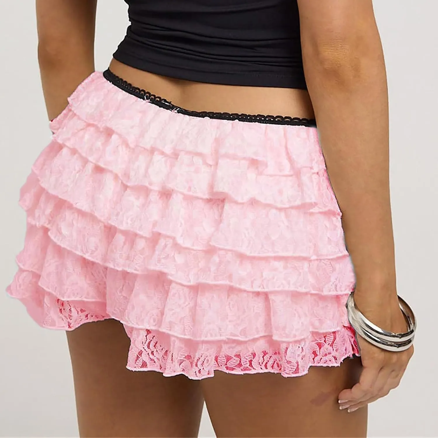 White Ruffle Shorts for Women Lace Mini Skirts Bow Shorts Low Rise Layered Skirts Y2k Short Skirt