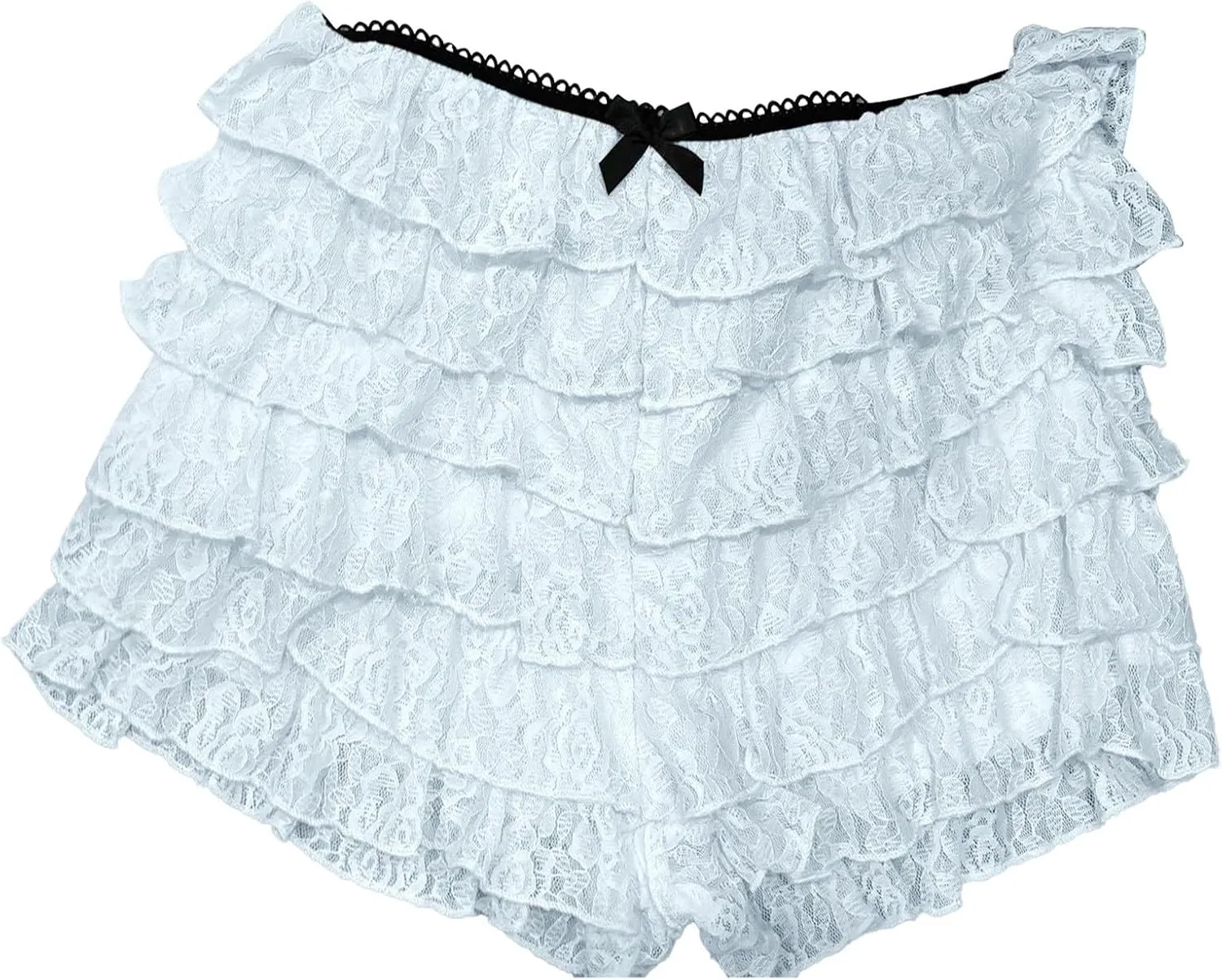 White Ruffle Shorts for Women Lace Mini Skirts Bow Shorts Low Rise Layered Skirts Y2k Short Skirt