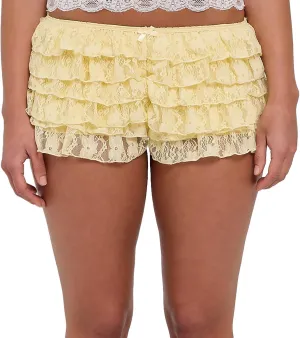 White Ruffle Shorts for Women Lace Mini Skirts Bow Shorts Low Rise Layered Skirts Y2k Short Skirt