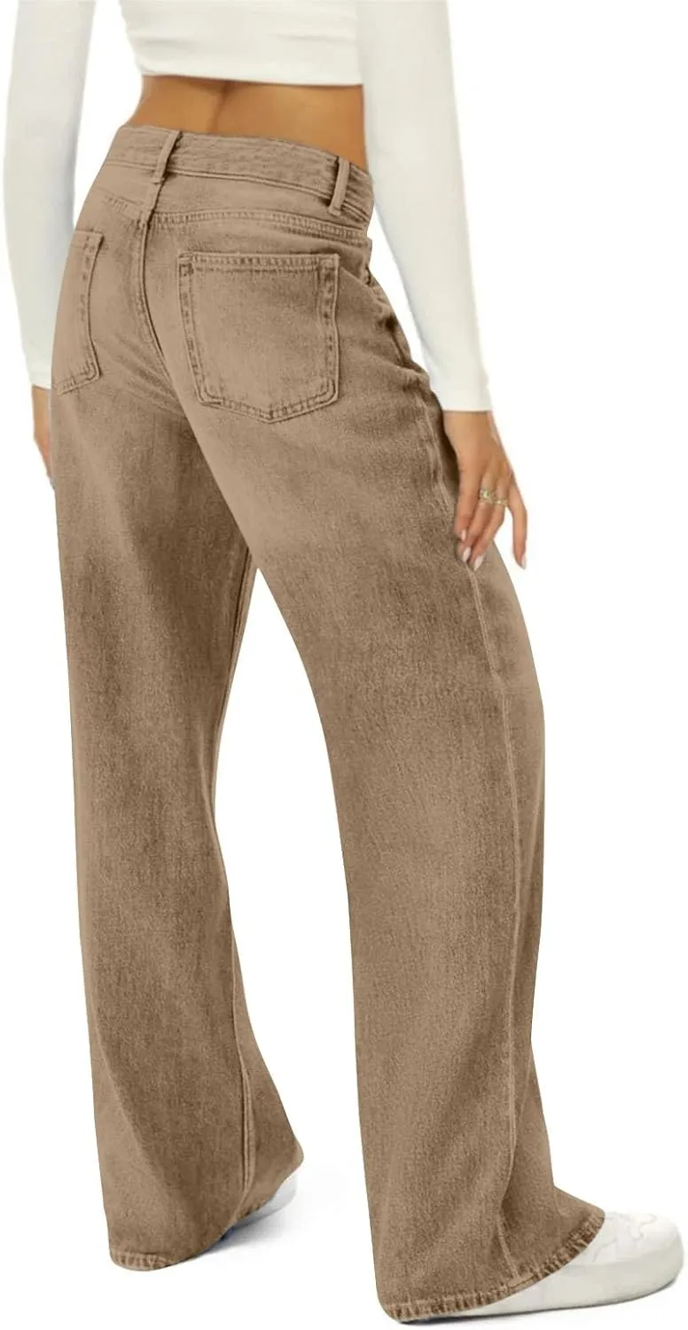 Wide Leg Jeans Woman，High Waisted Baggy Curvy Stretch Distressed Butt Lifting Jeans for Women.
