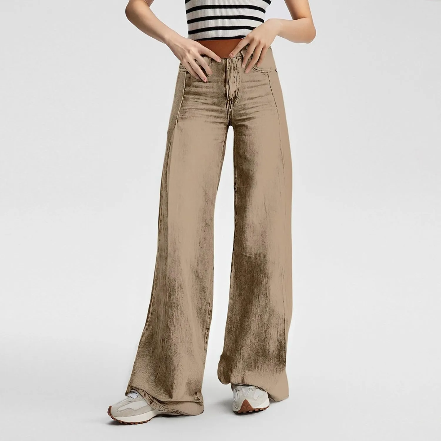 Wide Leg Jeans Woman，High Waisted Baggy Curvy Stretch Distressed Butt Lifting Jeans for Women.