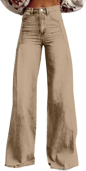Wide Leg Jeans Woman，High Waisted Baggy Curvy Stretch Distressed Butt Lifting Jeans for Women.