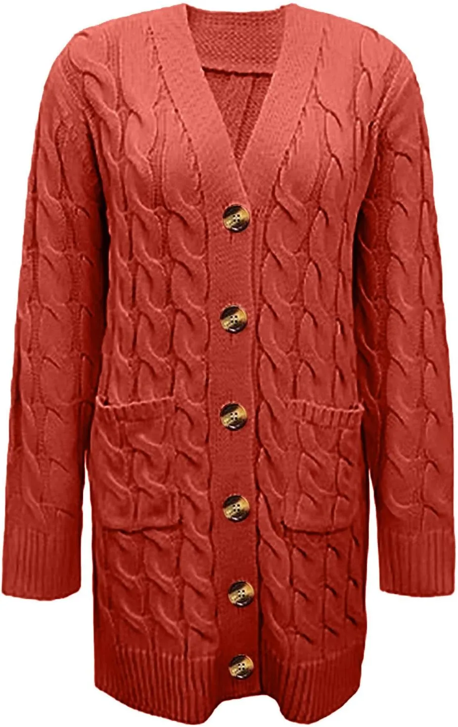 Wkishenl Women's Long Sleeve Cable Knit Long Cardigan Winter Fall Fashion Button Down Open Front Long Sweaters with Pockets