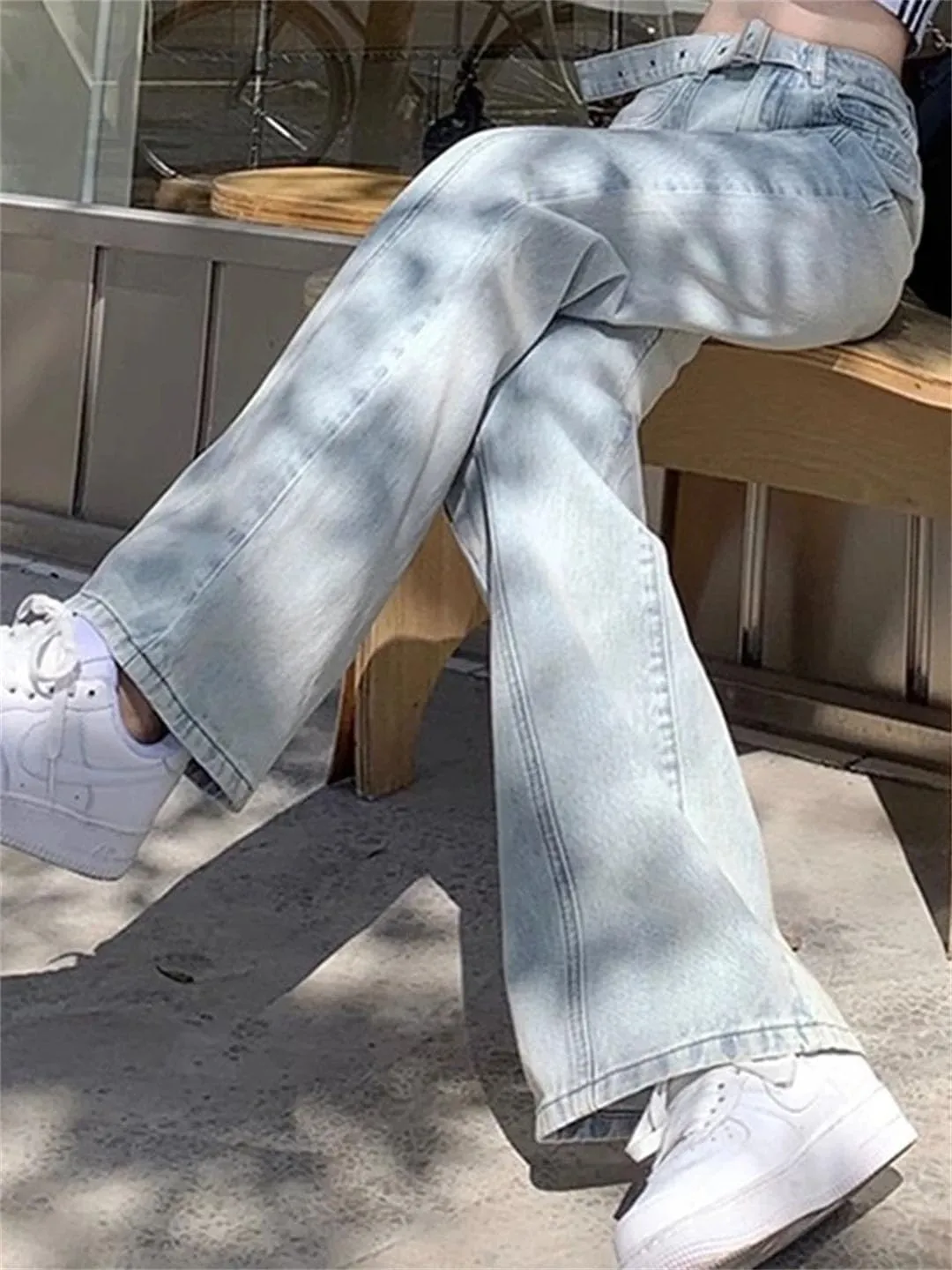 Woman High Waist Leg Jeans High Street Denim Straight Leg Pants Streetwear Trousers