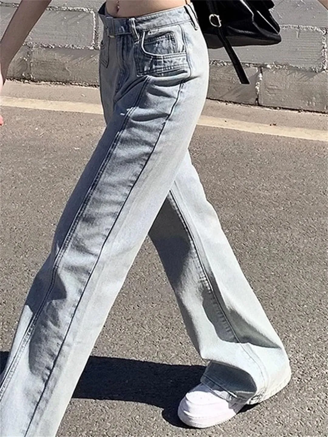 Woman High Waist Leg Jeans High Street Denim Straight Leg Pants Streetwear Trousers