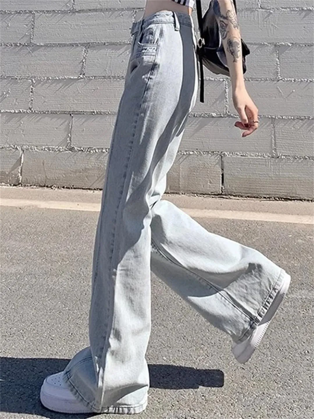 Woman High Waist Leg Jeans High Street Denim Straight Leg Pants Streetwear Trousers