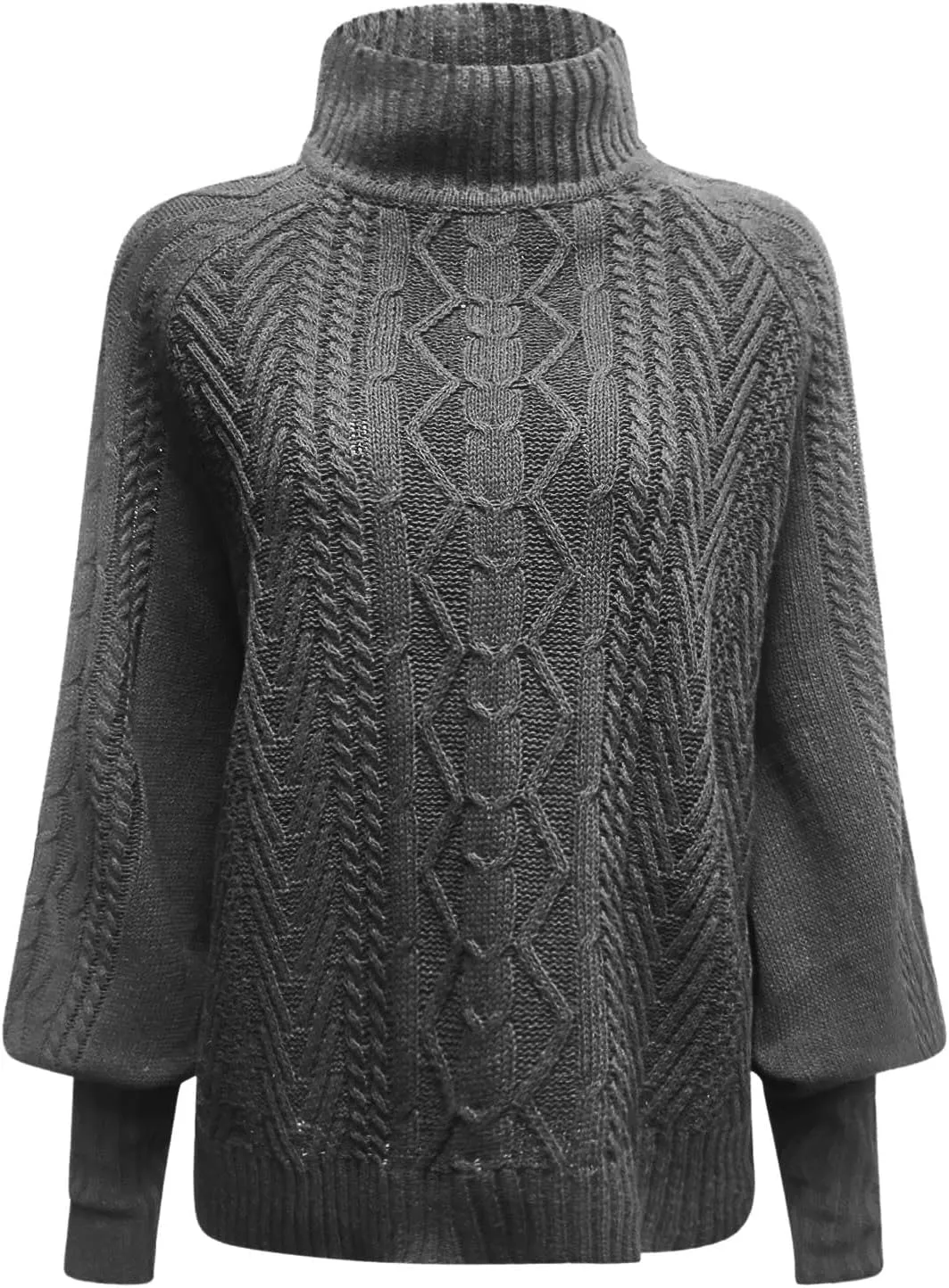 Women 2023 Fall Winter Sweater Mock Neck Balloon Sleeve Sweater Solid Lantern Sleeve Pullover Winter Chunky Sweater