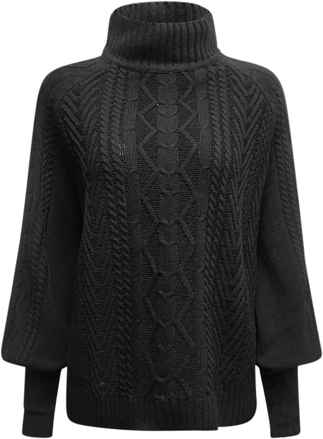 Women 2023 Fall Winter Sweater Mock Neck Balloon Sleeve Sweater Solid Lantern Sleeve Pullover Winter Chunky Sweater