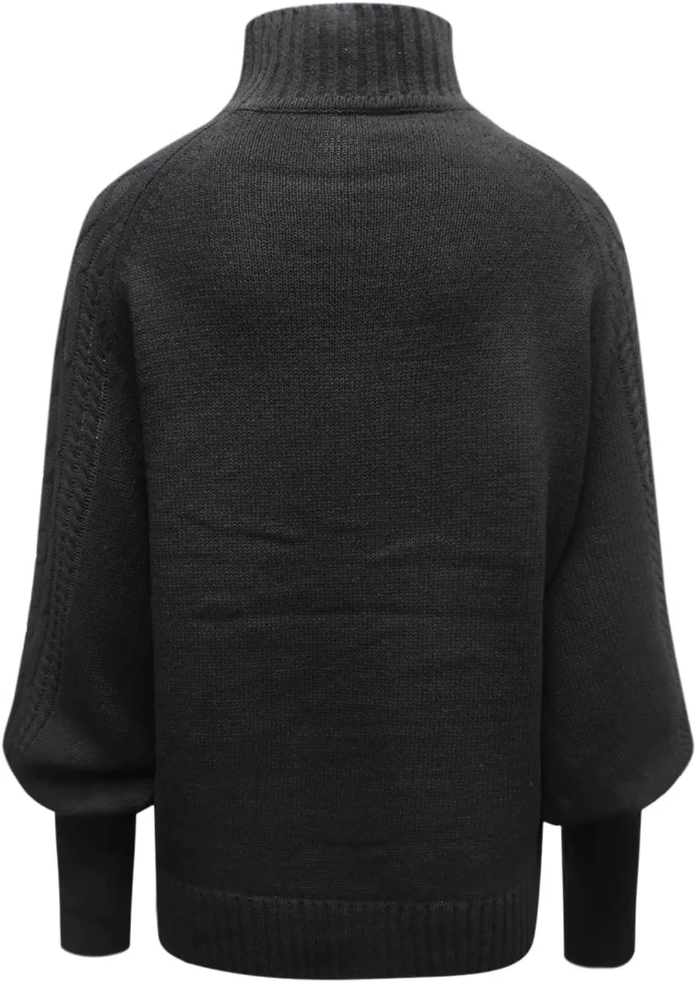 Women 2023 Fall Winter Sweater Mock Neck Balloon Sleeve Sweater Solid Lantern Sleeve Pullover Winter Chunky Sweater