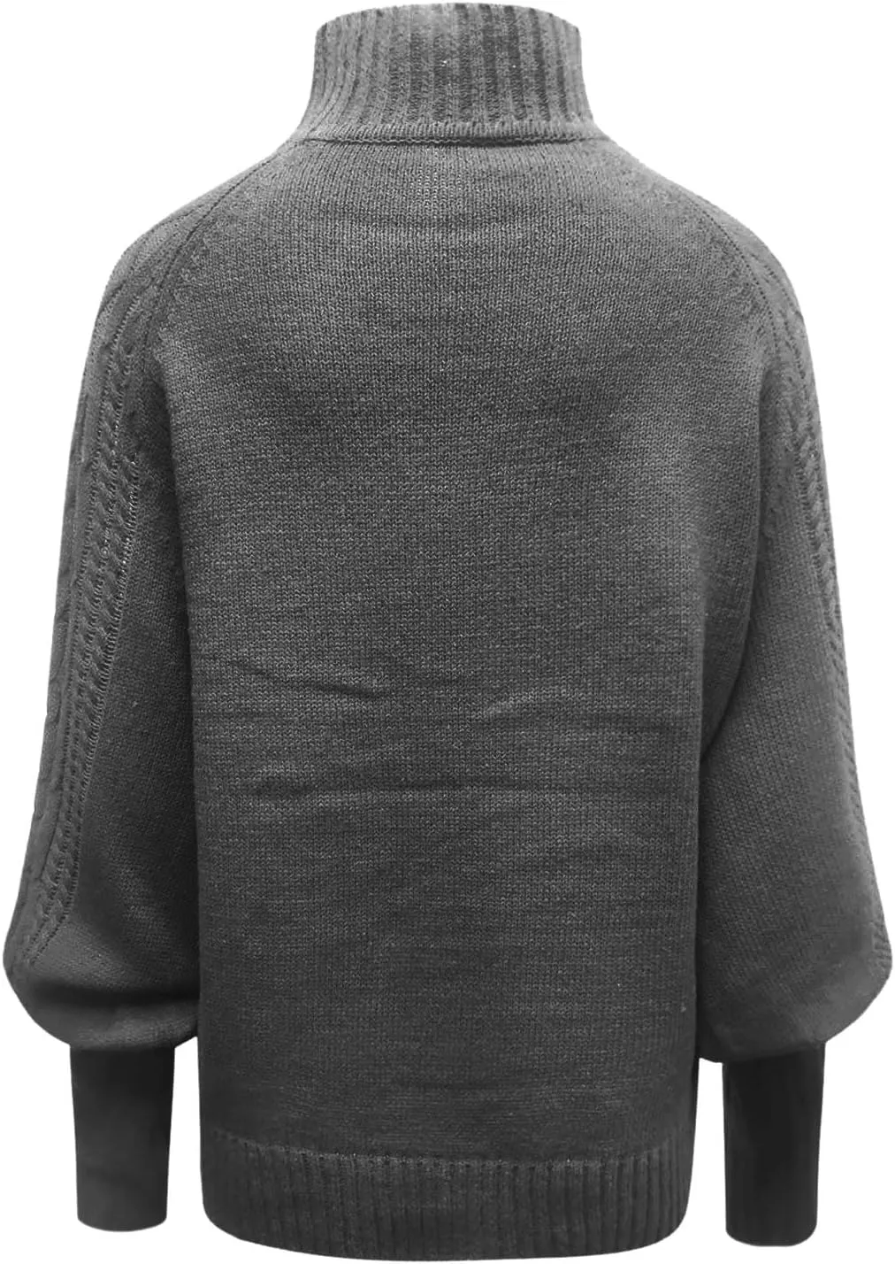 Women 2023 Fall Winter Sweater Mock Neck Balloon Sleeve Sweater Solid Lantern Sleeve Pullover Winter Chunky Sweater