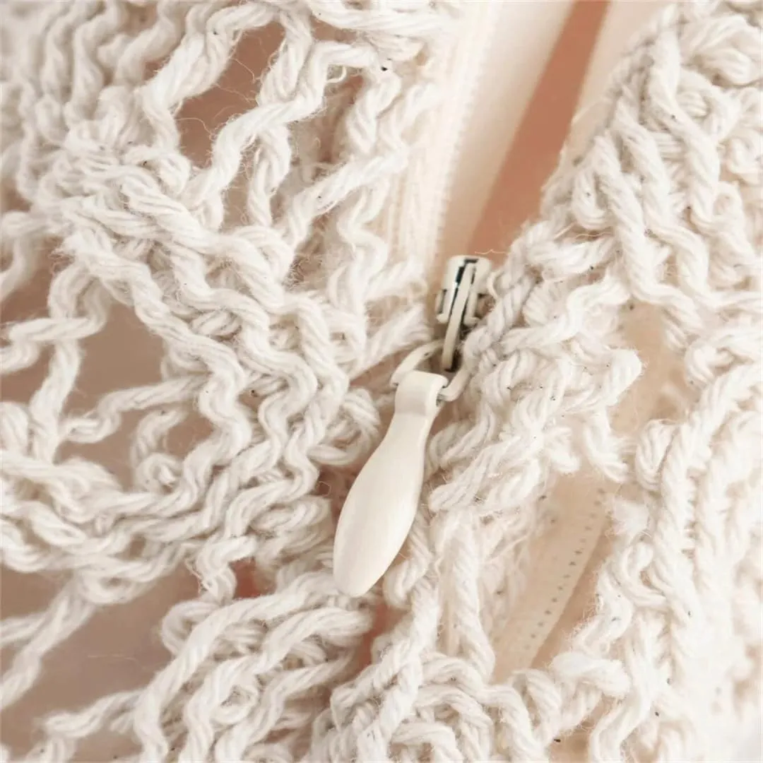 Women Crochet Knitted Hollow Out Maxi Skirts Solid Color Slim Fit Pleated Slit Skirt