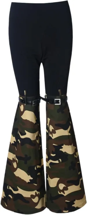 Women High Waisted Boyfriend Jeans Camo Patchwork Denim Joggers Straight Leg Cargo Pants with Pockets