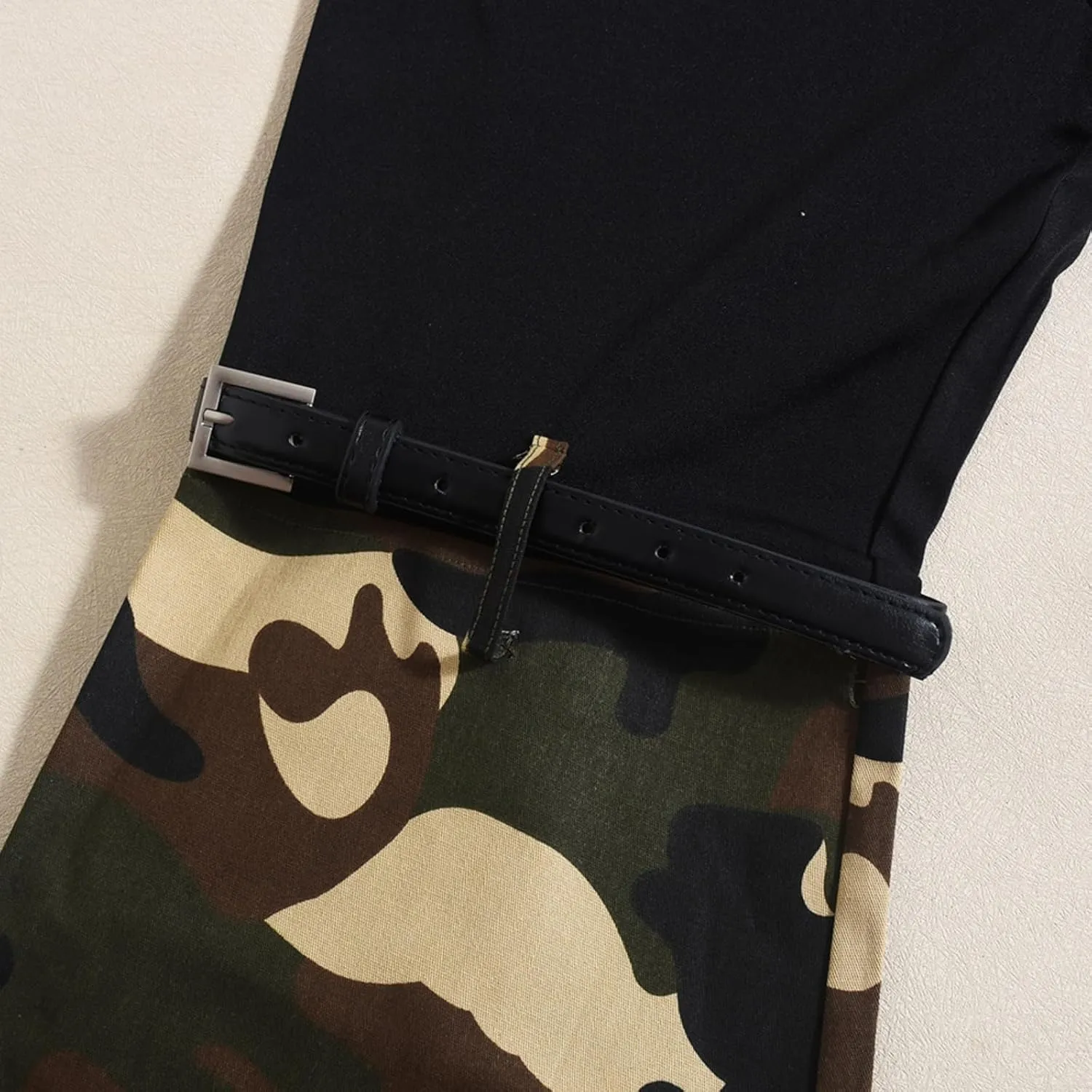 Women High Waisted Boyfriend Jeans Camo Patchwork Denim Joggers Straight Leg Cargo Pants with Pockets