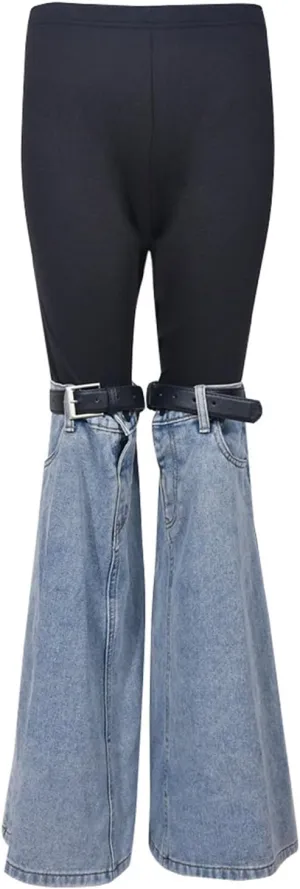 Women High Waisted Boyfriend Jeans Camo Patchwork Denim Joggers Straight Leg Cargo Pants with Pockets