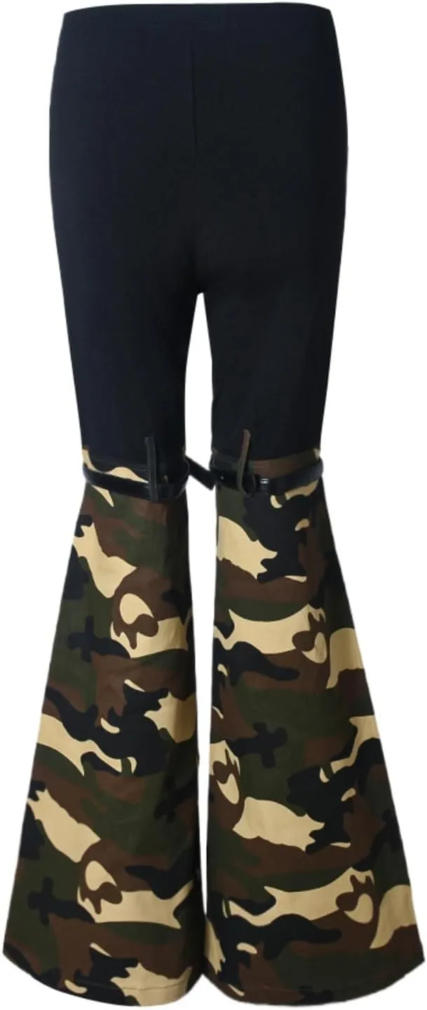 Women High Waisted Boyfriend Jeans Camo Patchwork Denim Joggers Straight Leg Cargo Pants with Pockets