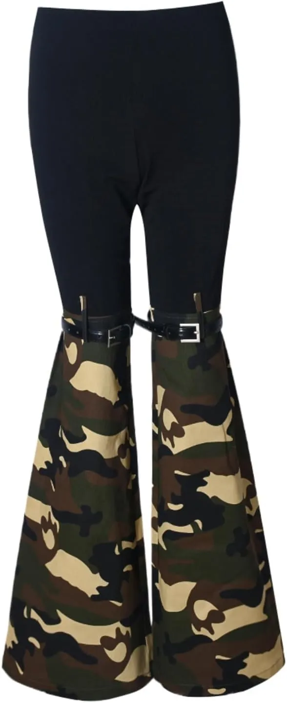 Women High Waisted Boyfriend Jeans Camo Patchwork Denim Joggers Straight Leg Cargo Pants with Pockets