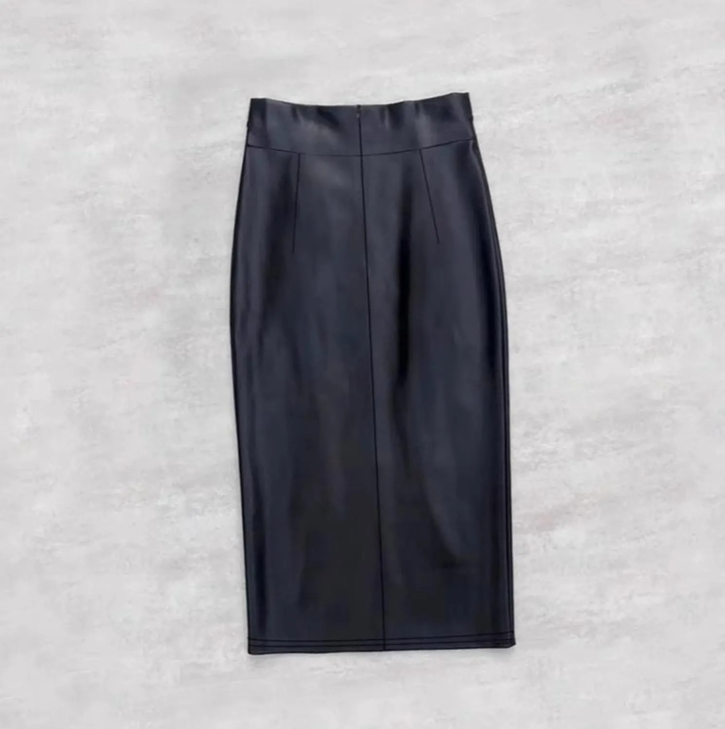 Women High Waisted Slit Skirt PU Leather Bodycon Thigh Long Skirt