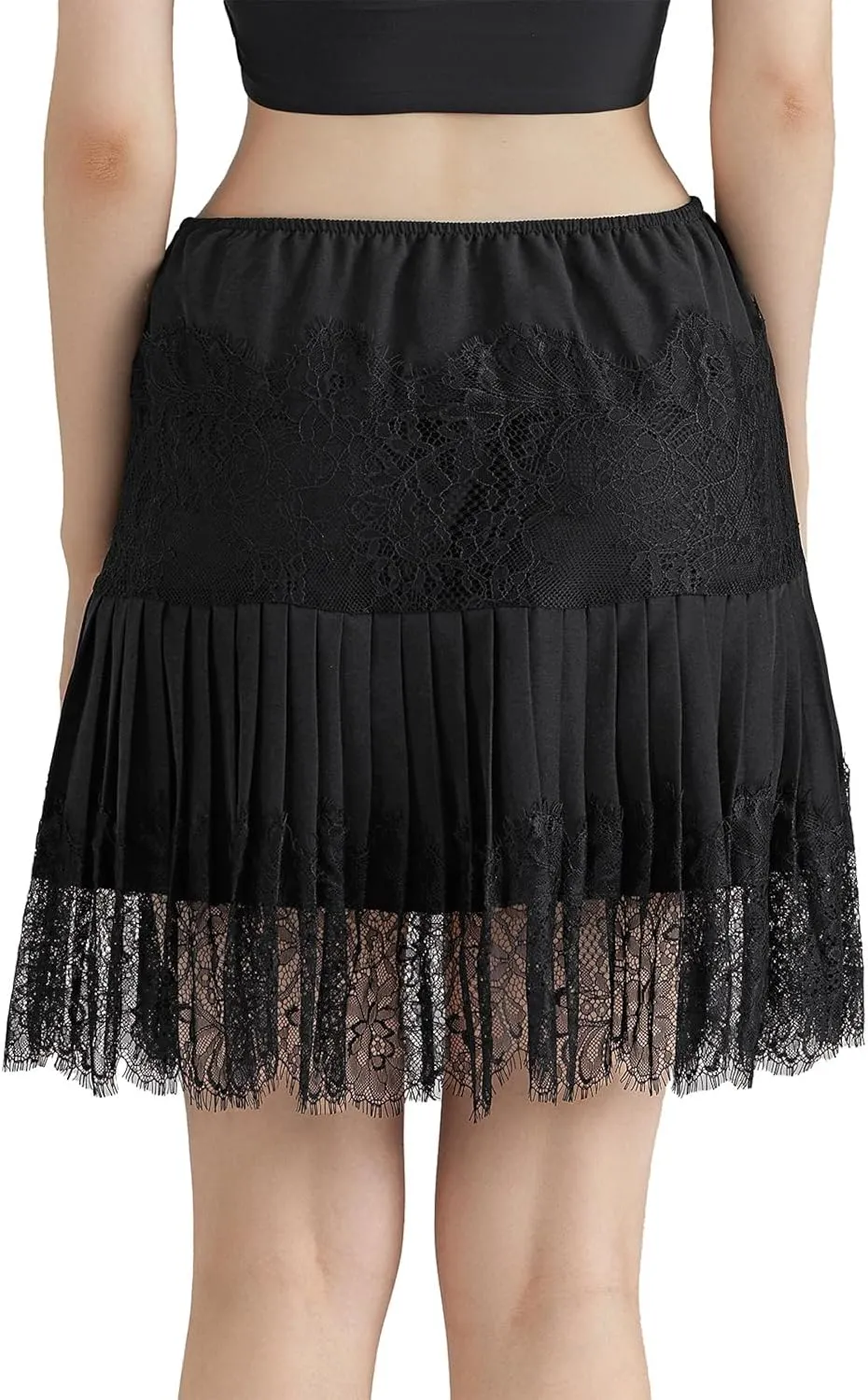 Women Lace Skirt Ruffle Mini Skirt Half Slip Layered Pleated Flowy Skirt