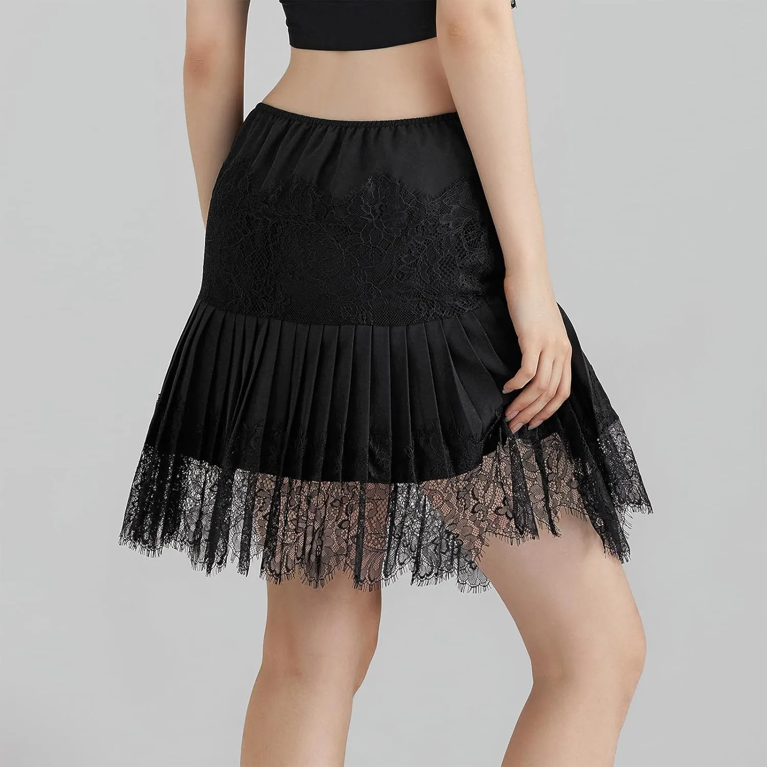 Women Lace Skirt Ruffle Mini Skirt Half Slip Layered Pleated Flowy Skirt