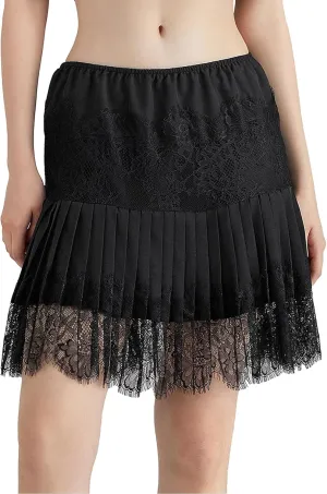 Women Lace Skirt Ruffle Mini Skirt Half Slip Layered Pleated Flowy Skirt