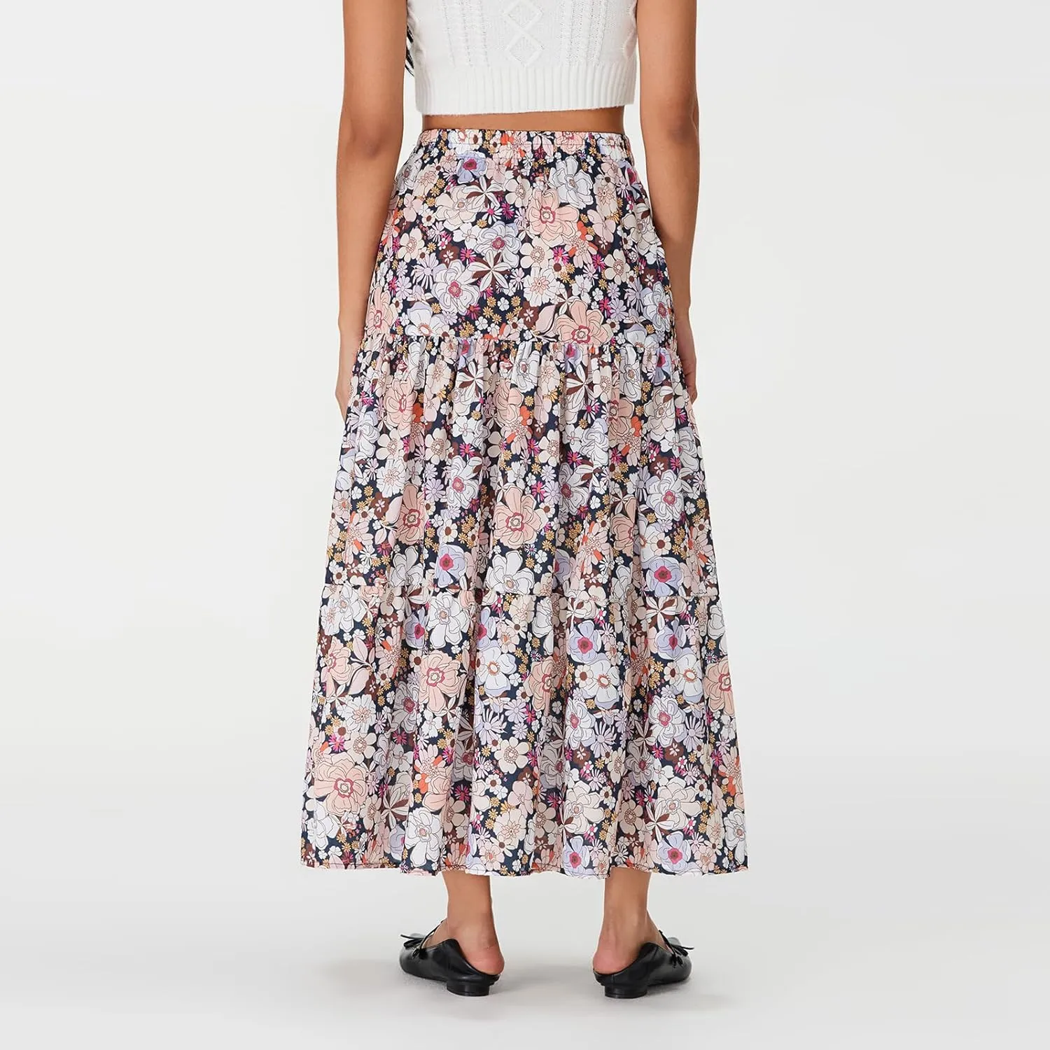 Women Long Skirt, Elegant High Waist Floral Flowy Slit Skirt for Summer Casual Daily