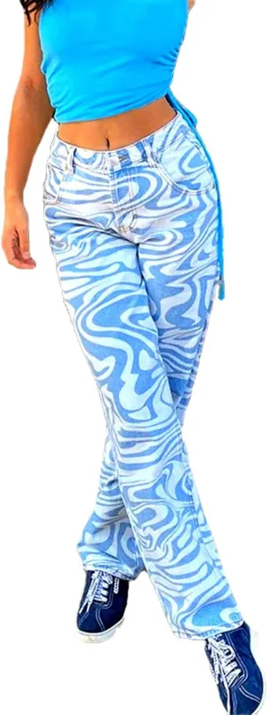 Women Patchwork Jeans High Waisted Straight Leg Stretch Denim Pants Girls Fashion Color Block Patch Jeans