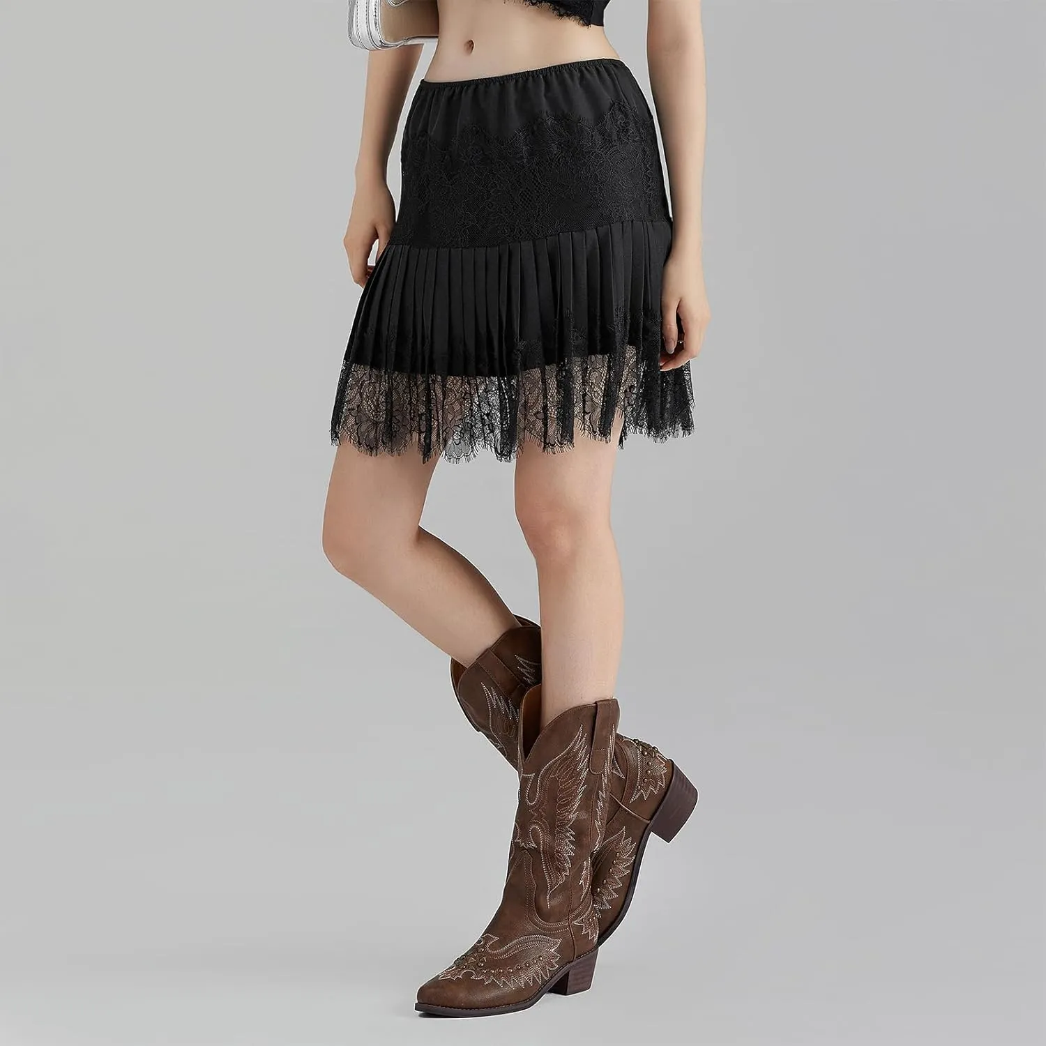 Women Ruffled Lace Mini Skirts Y2k Layered Skirts Low Rise Floral Mini Skirt Flowy Tiered Short Skirt