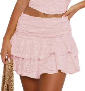 Women Ruffled Lace Mini Skirts Y2k Layered Skirts Low Rise Floral Mini Skirt Flowy Tiered Short Skirt
