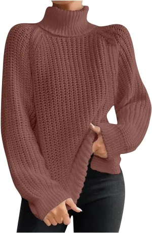 Women Sweater for Winter 2024 Turtle Neck Causal Loose Tops Slim Fitting Knit Grid Fashion Basic Warm Outfits