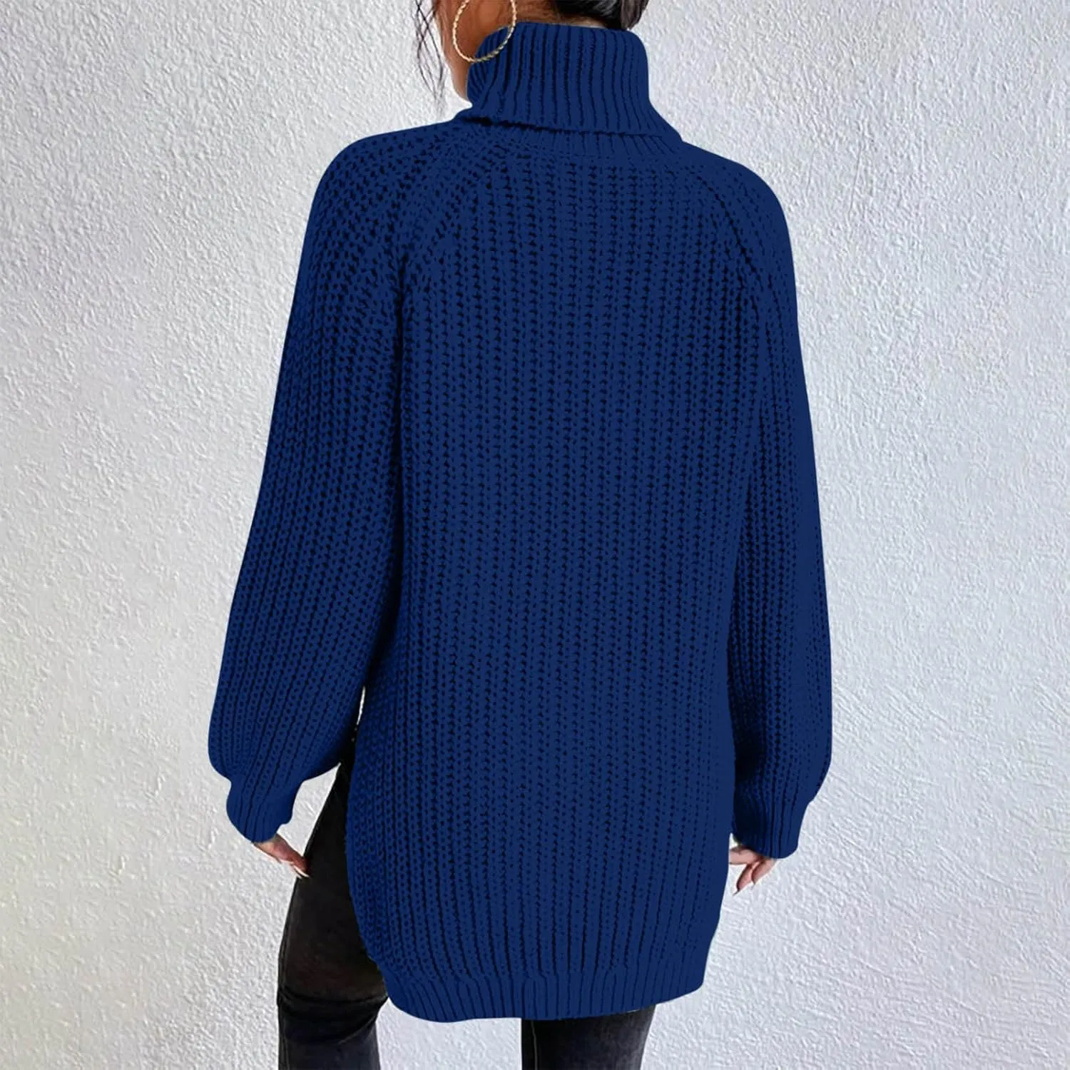Women Sweater for Winter 2024 Turtle Neck Causal Loose Tops Slim Fitting Knit Grid Fashion Basic Warm Outfits