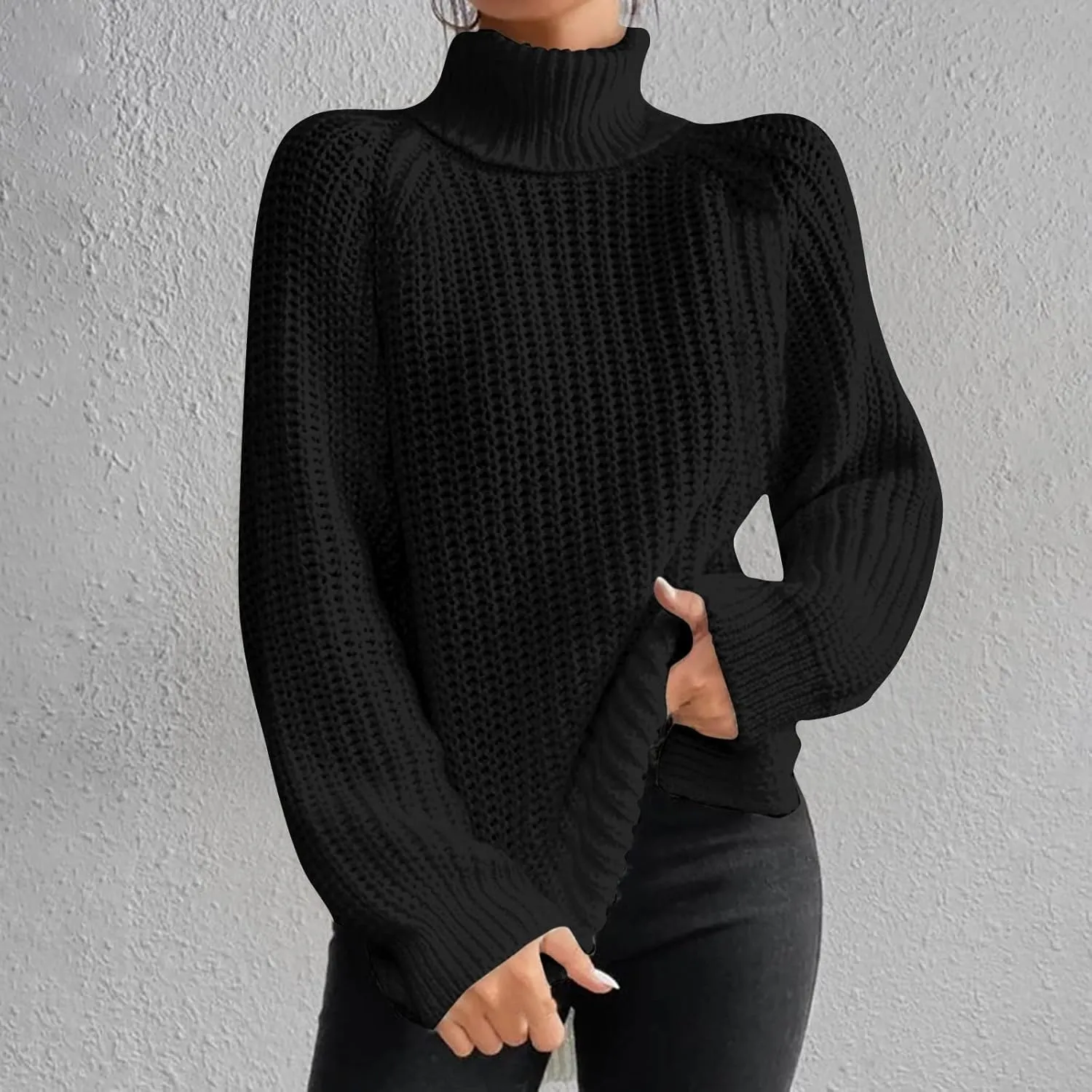 Women Sweater for Winter 2024 Turtle Neck Causal Loose Tops Slim Fitting Knit Grid Fashion Basic Warm Outfits