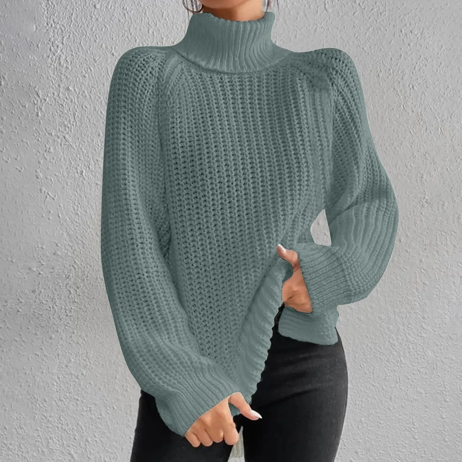 Women Sweater for Winter 2024 Turtle Neck Causal Loose Tops Slim Fitting Knit Grid Fashion Basic Warm Outfits