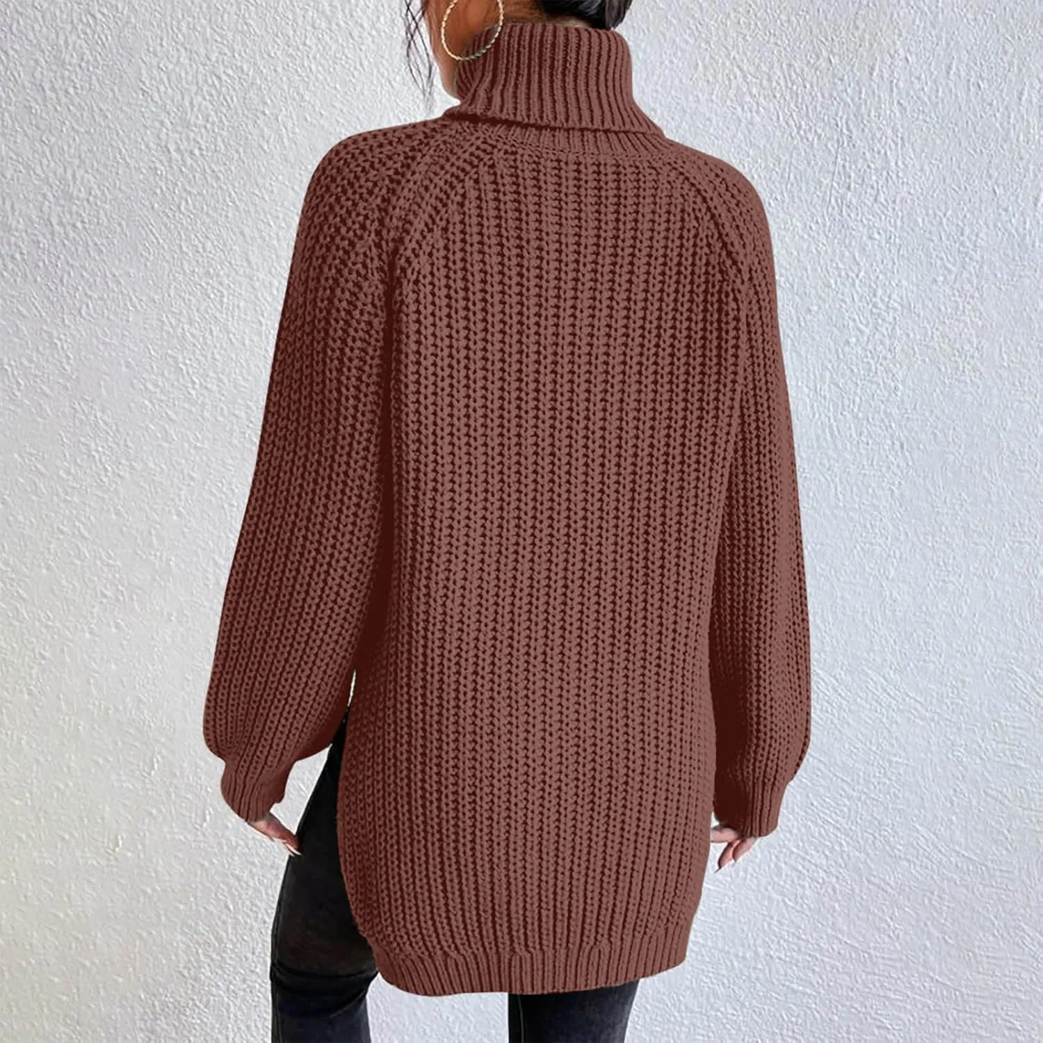 Women Sweater for Winter 2024 Turtle Neck Causal Loose Tops Slim Fitting Knit Grid Fashion Basic Warm Outfits