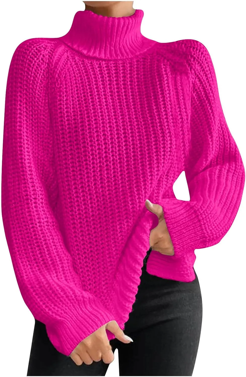 Women Sweater for Winter 2024 Turtle Neck Causal Loose Tops Slim Fitting Knit Grid Fashion Basic Warm Outfits