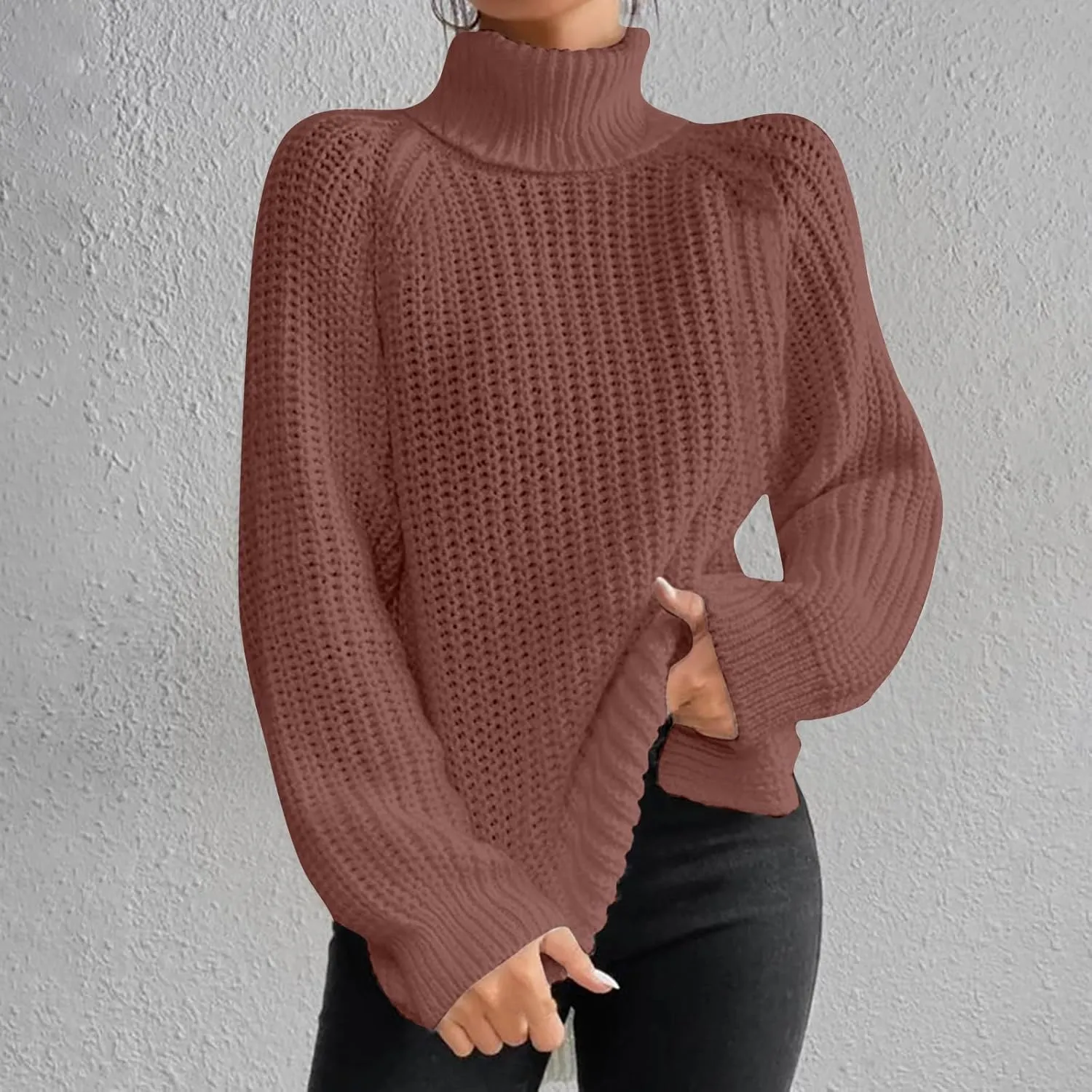 Women Sweater for Winter 2024 Turtle Neck Causal Loose Tops Slim Fitting Knit Grid Fashion Basic Warm Outfits