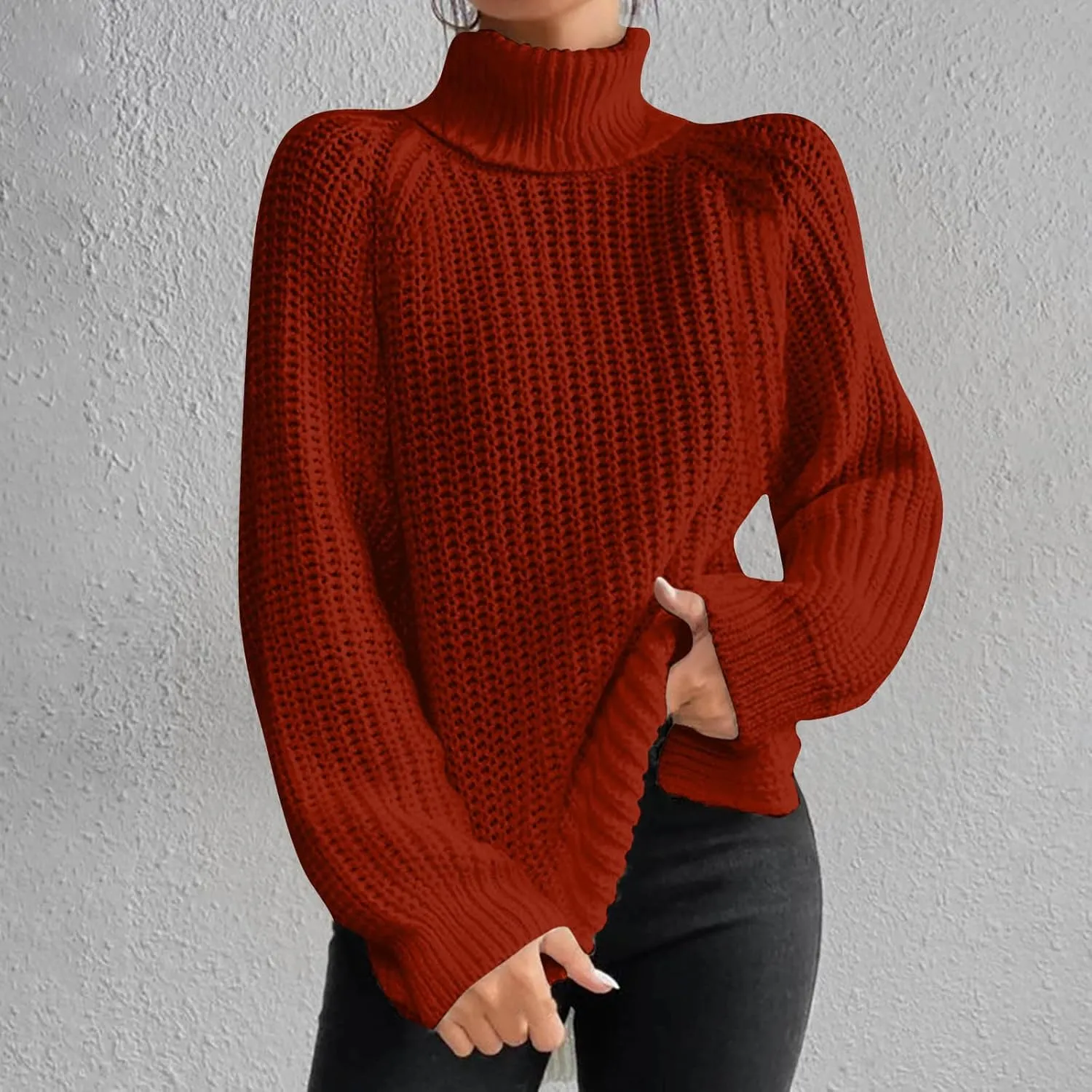 Women Sweater for Winter 2024 Turtle Neck Causal Loose Tops Slim Fitting Knit Grid Fashion Basic Warm Outfits