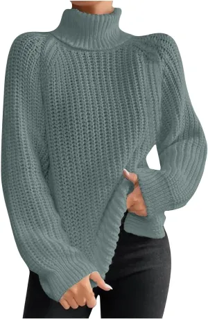 Women Sweater for Winter 2024 Turtle Neck Causal Loose Tops Slim Fitting Knit Grid Fashion Basic Warm Outfits