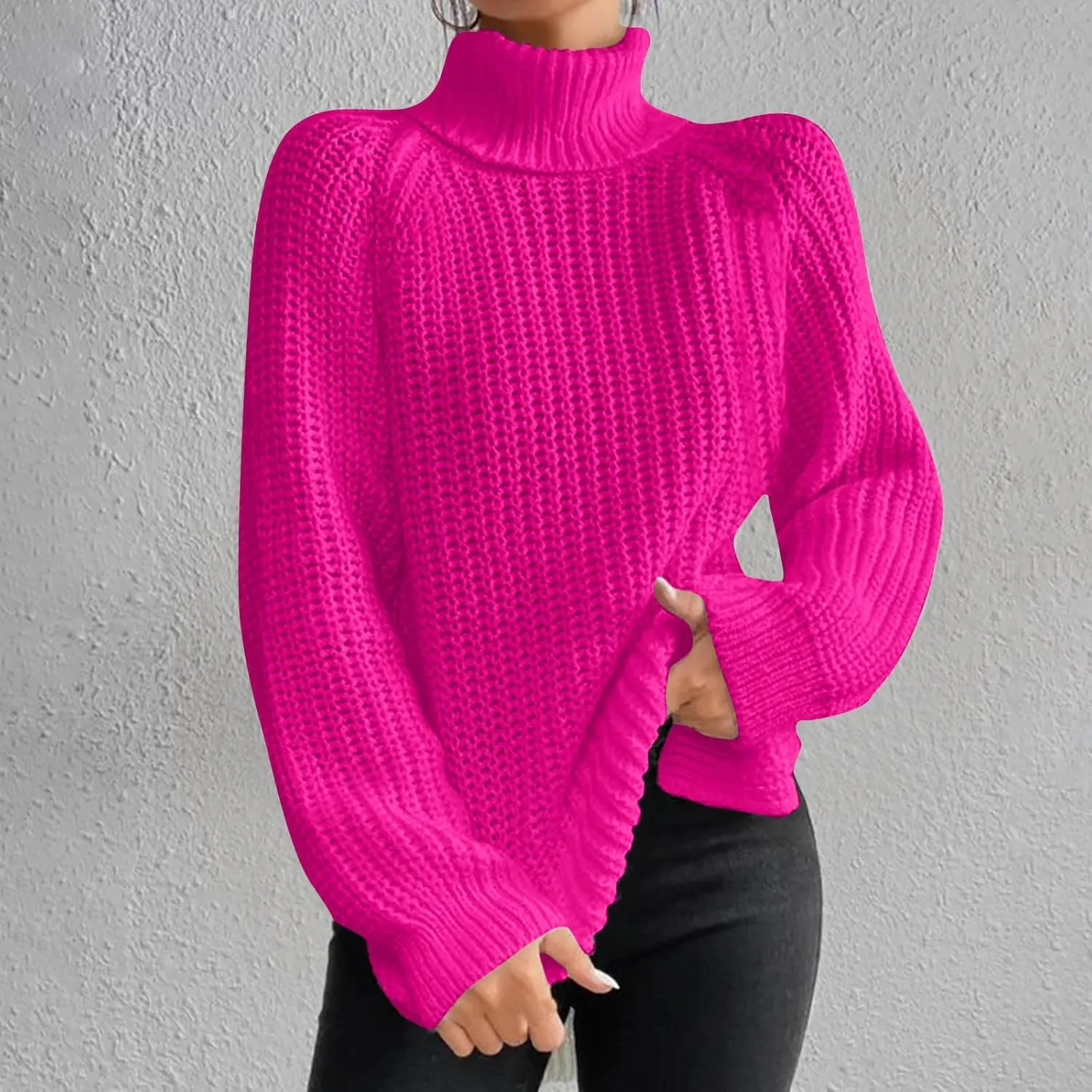 Women Sweater for Winter 2024 Turtle Neck Causal Loose Tops Slim Fitting Knit Grid Fashion Basic Warm Outfits