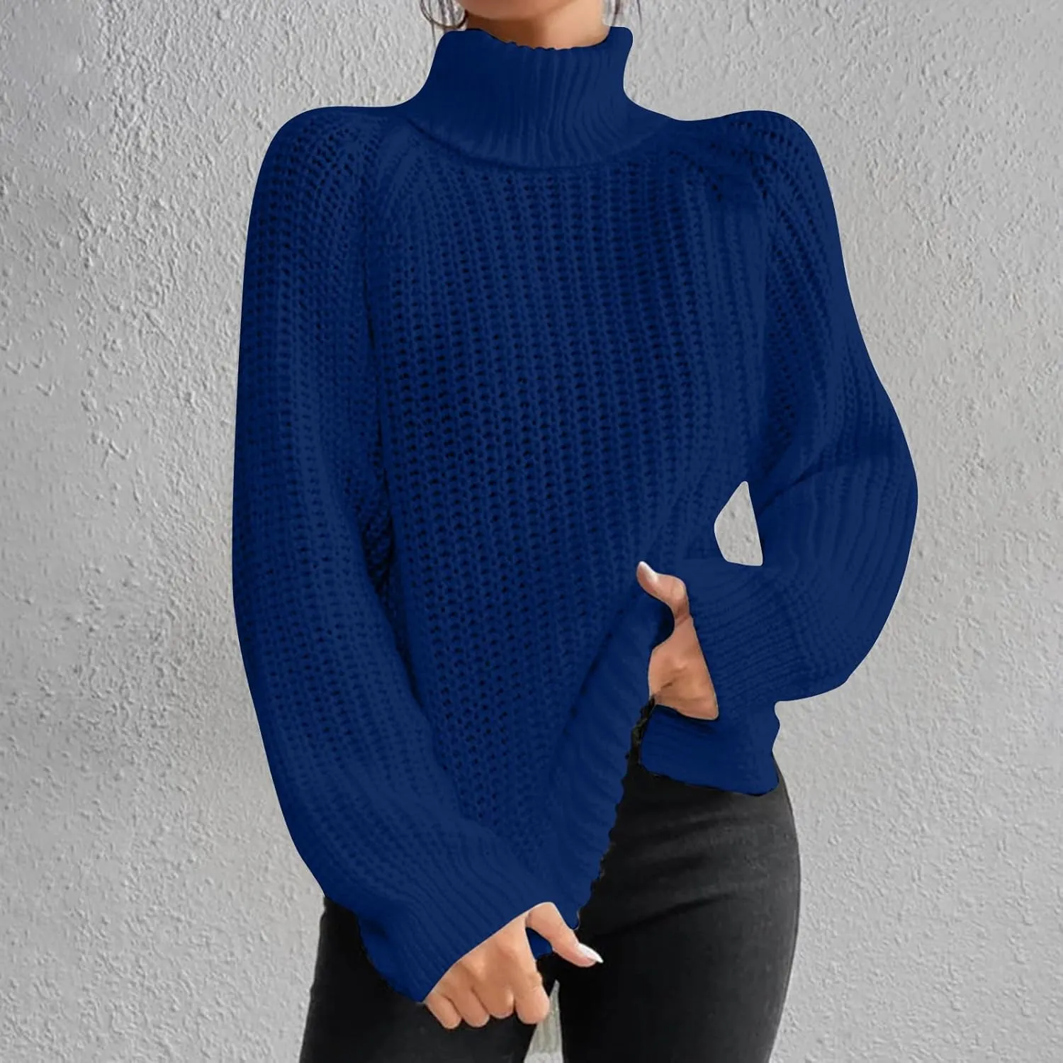 Women Sweater for Winter 2024 Turtle Neck Causal Loose Tops Slim Fitting Knit Grid Fashion Basic Warm Outfits