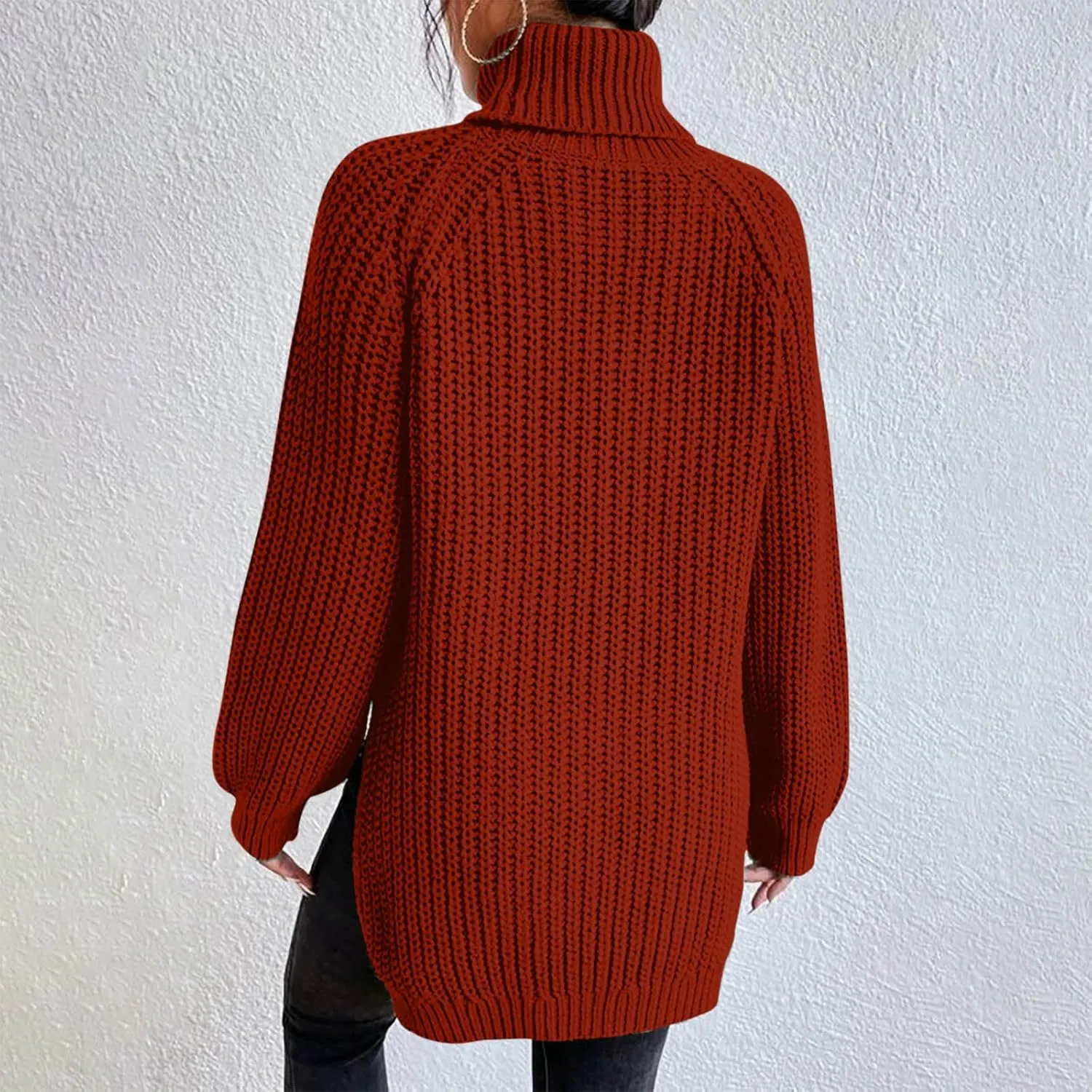 Women Sweater for Winter 2024 Turtle Neck Causal Loose Tops Slim Fitting Knit Grid Fashion Basic Warm Outfits